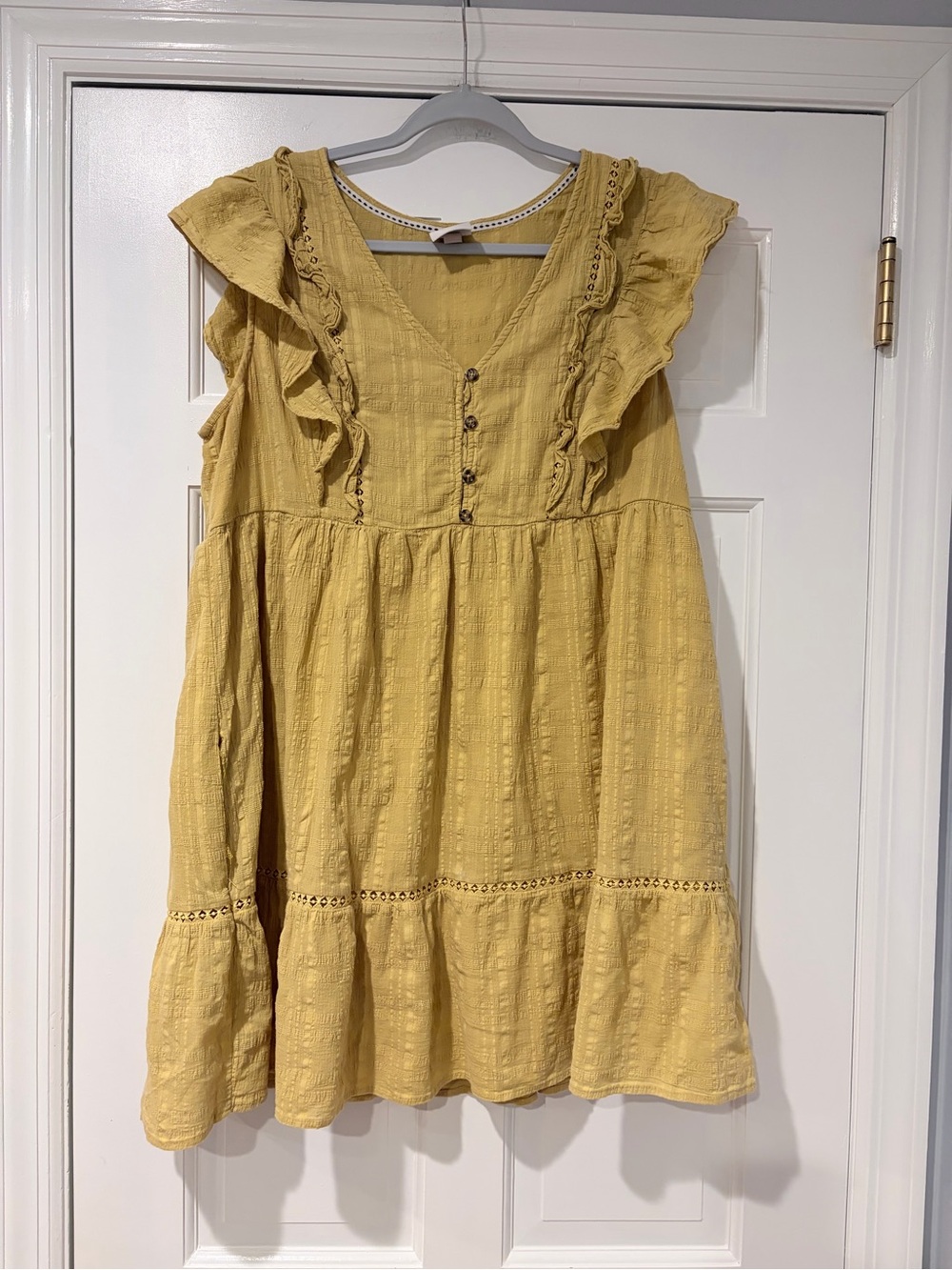 Knox Rose XXL Mustard Yellow Ruffle Tiered Boho Dress Pockets